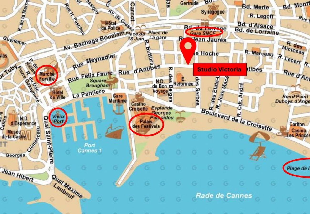 Studio à Cannes - FRGK Victoria 3 Central Cannes 1BR Terrace, AC & U