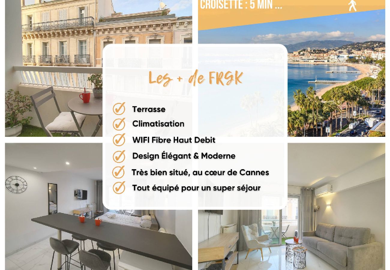 Studio à Cannes - FRGK Victoria 4 Central Cannes 1BR Terrace, AC &